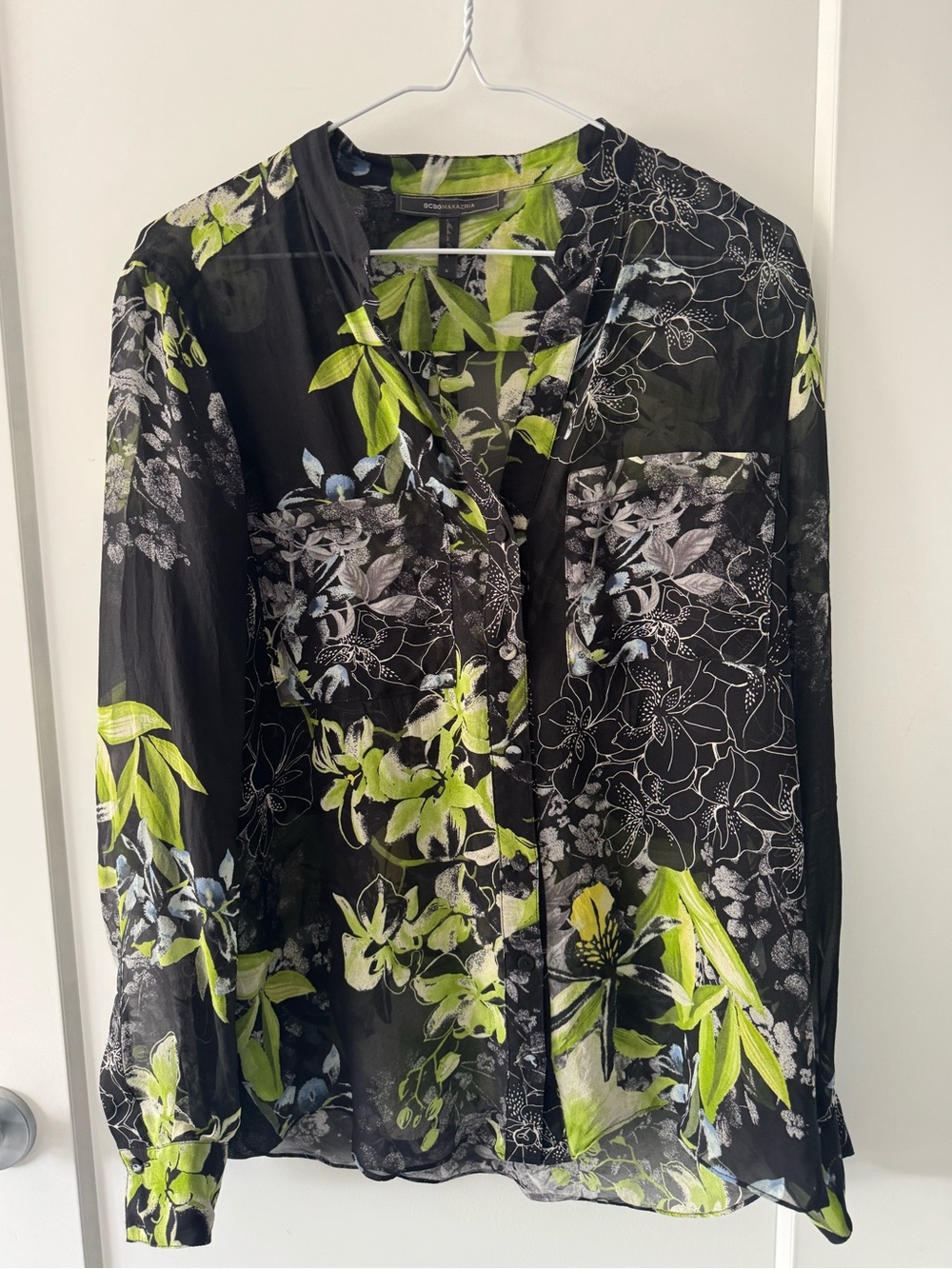 BCBGMAXAZRIA Loora Printed 100% Silk Floral Blouse Size S